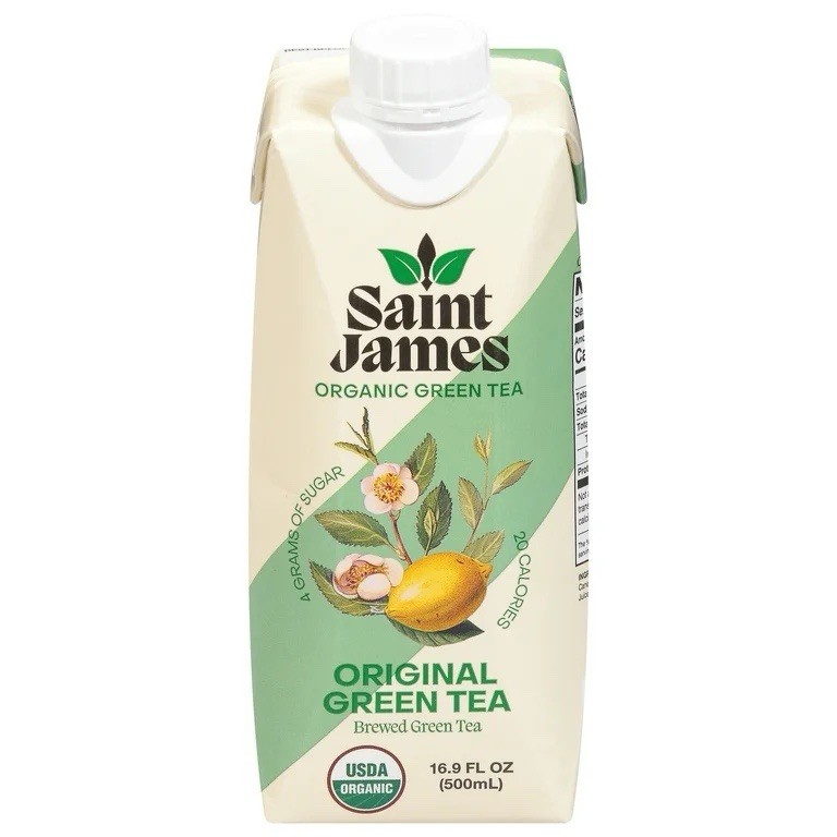 Saint James Organic Green Tea 12 Pack 16.9oz Zero Sugar Non GMO Bottled Tea