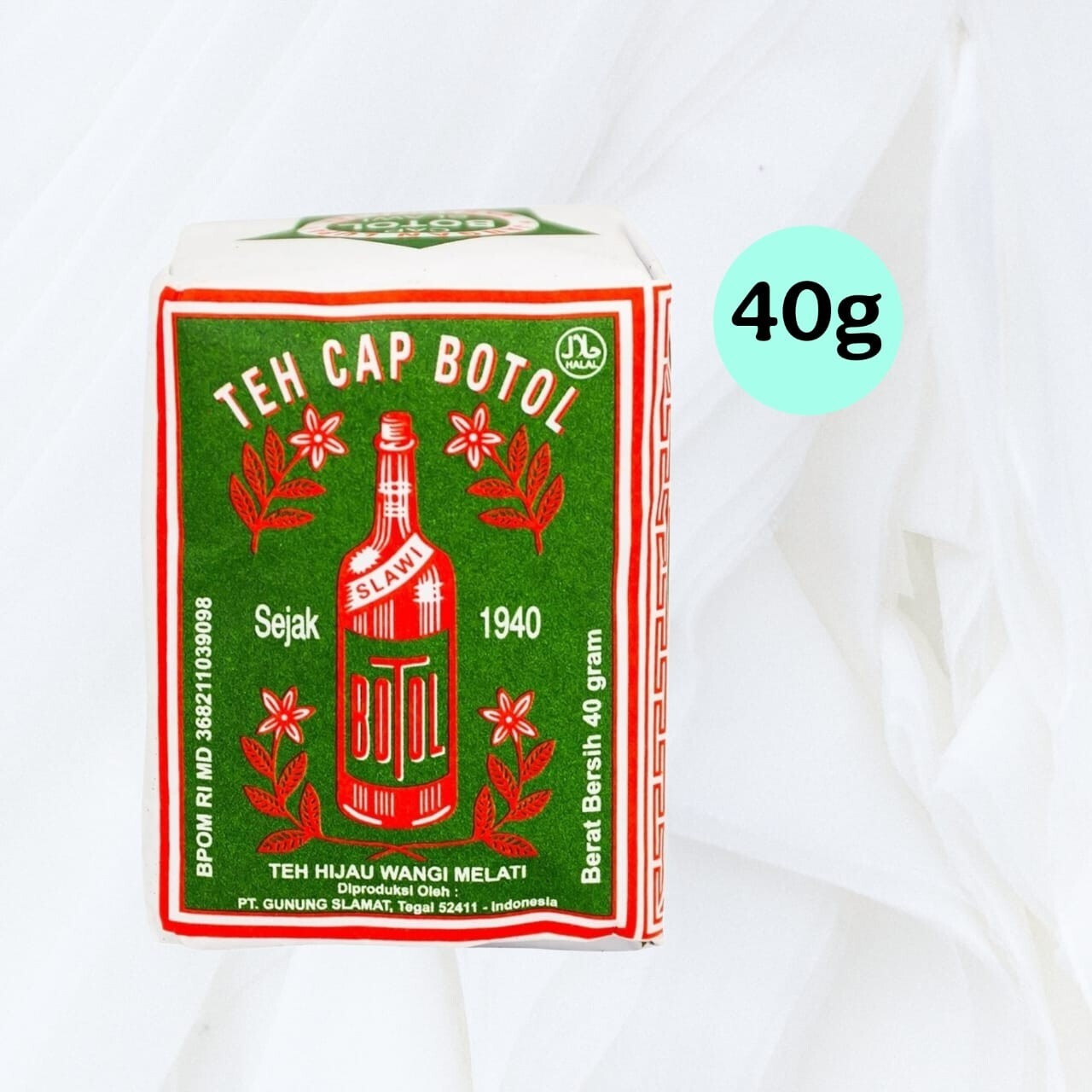 Teh Cap Botol, Teh Hijau Wangi Melati, Green Pack, 40g (Pack of 4)
