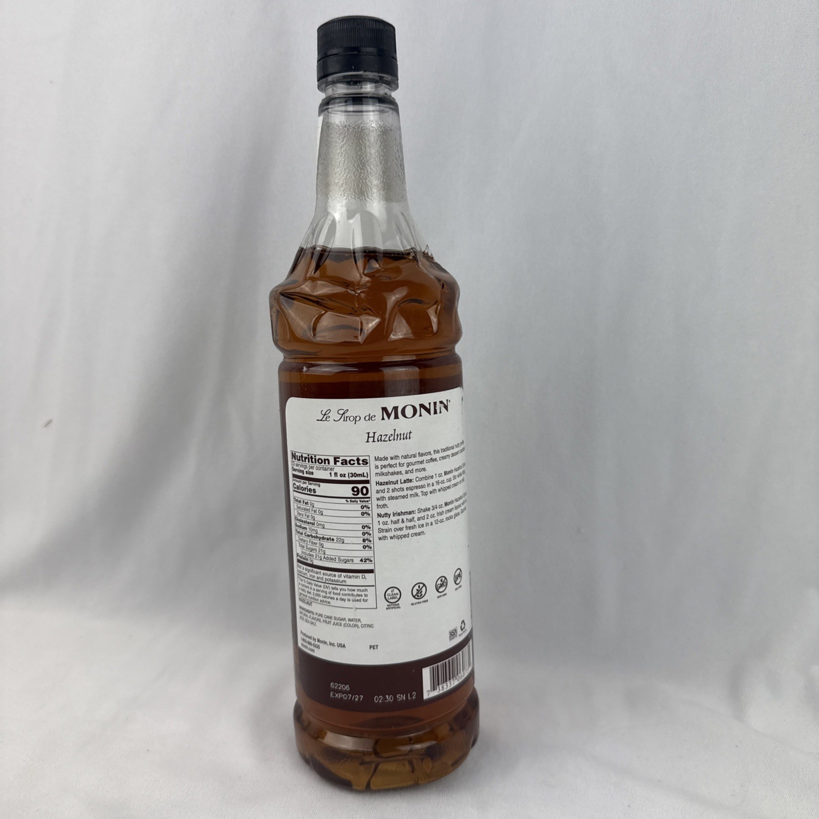 Monin Hazelnut Premium Sweetener Syrup 1L – Damaged Bottle