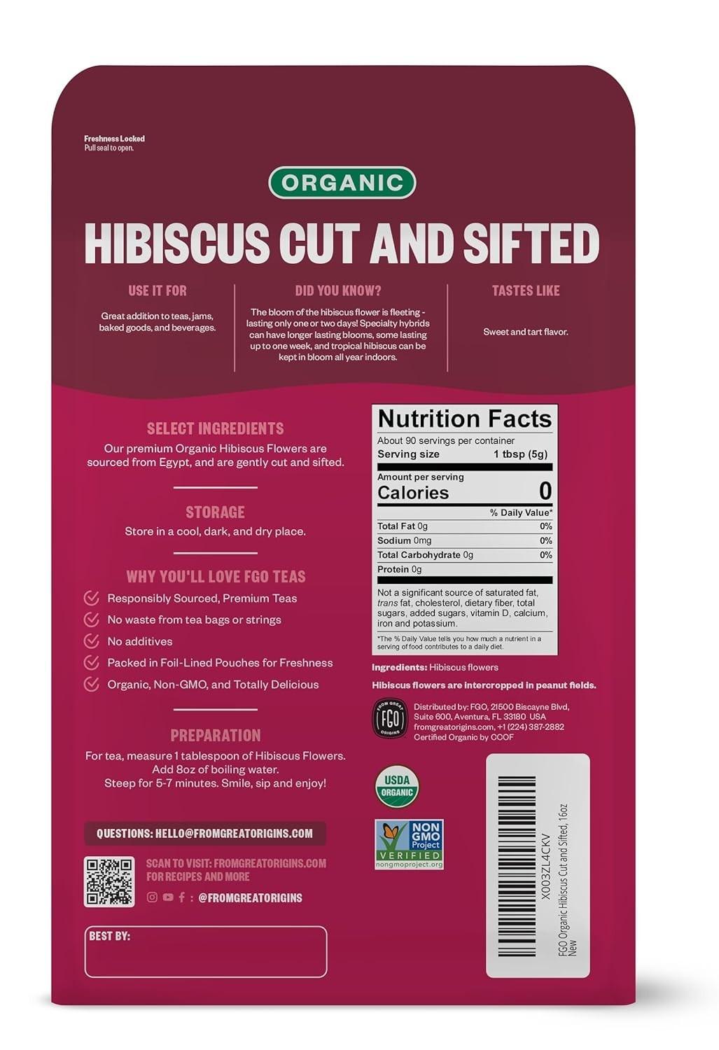 Organic Hibiscus Flowers 16oz Bulk Loose Leaves for Tea Baking Skin Care