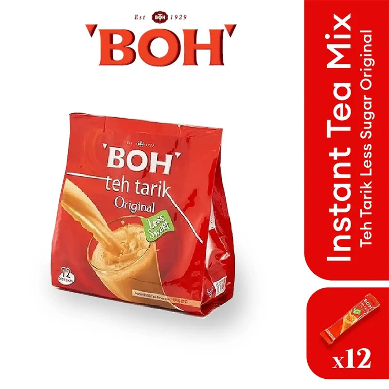 BOH Teh Tarik 4 x Packs – Less Sweet Malaysian Tea (12 Sachets x 27 gram)