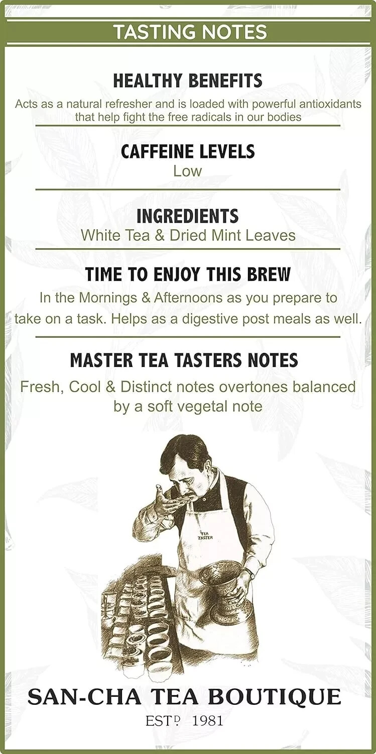 Sancha Tea Boutique, Moroccan Mint White Tea Bags for PCOS & PCOD 25 Tea Bags