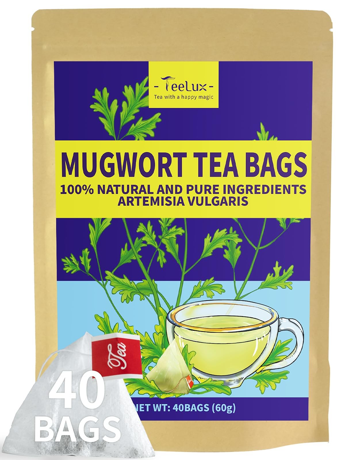 TeeLux Mugwort Tea Bags – Natural Dried Herb 40 Count (Pack of 1)