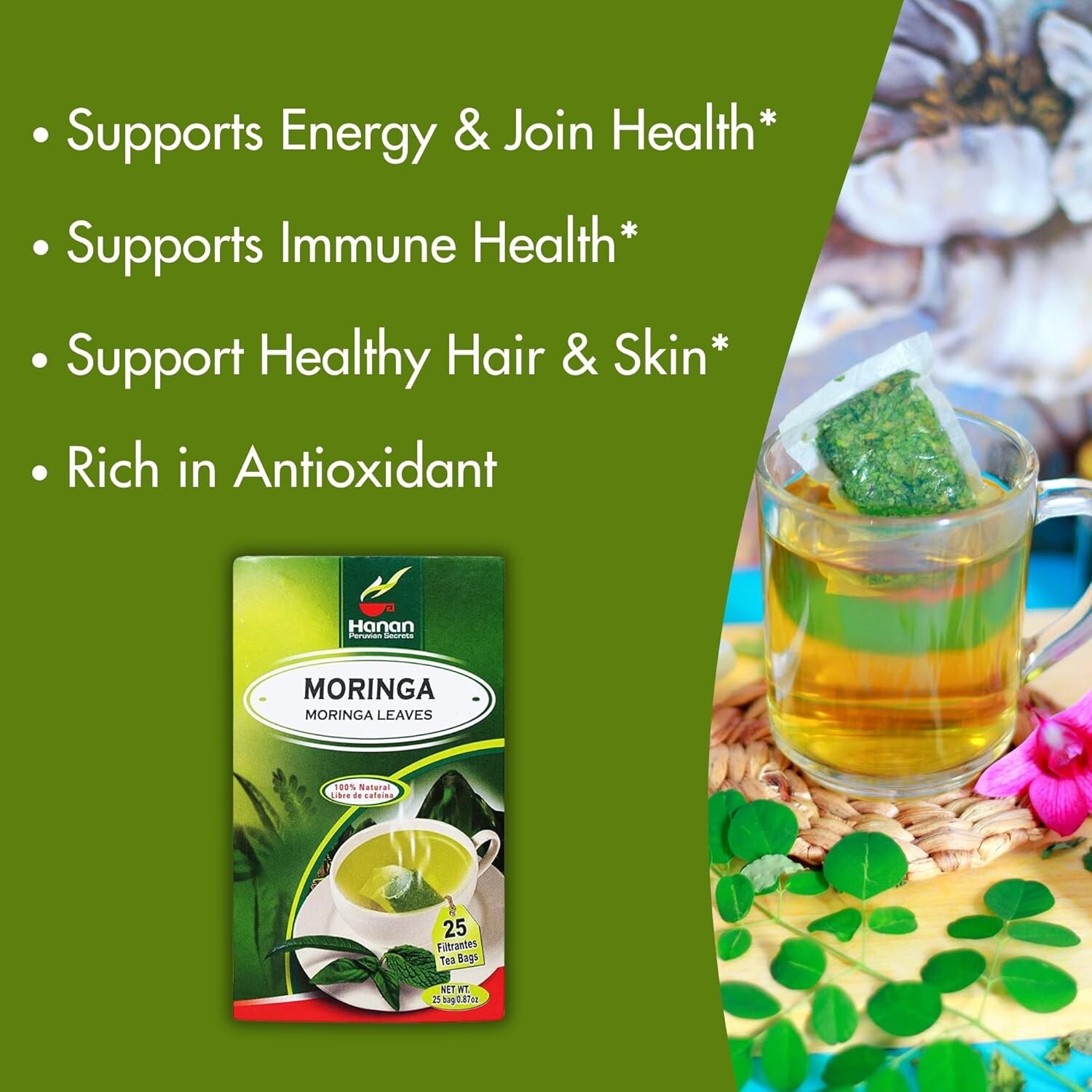 Moringa 25 Herbal Tea Bags all-natural Moringa Leaf from Peru