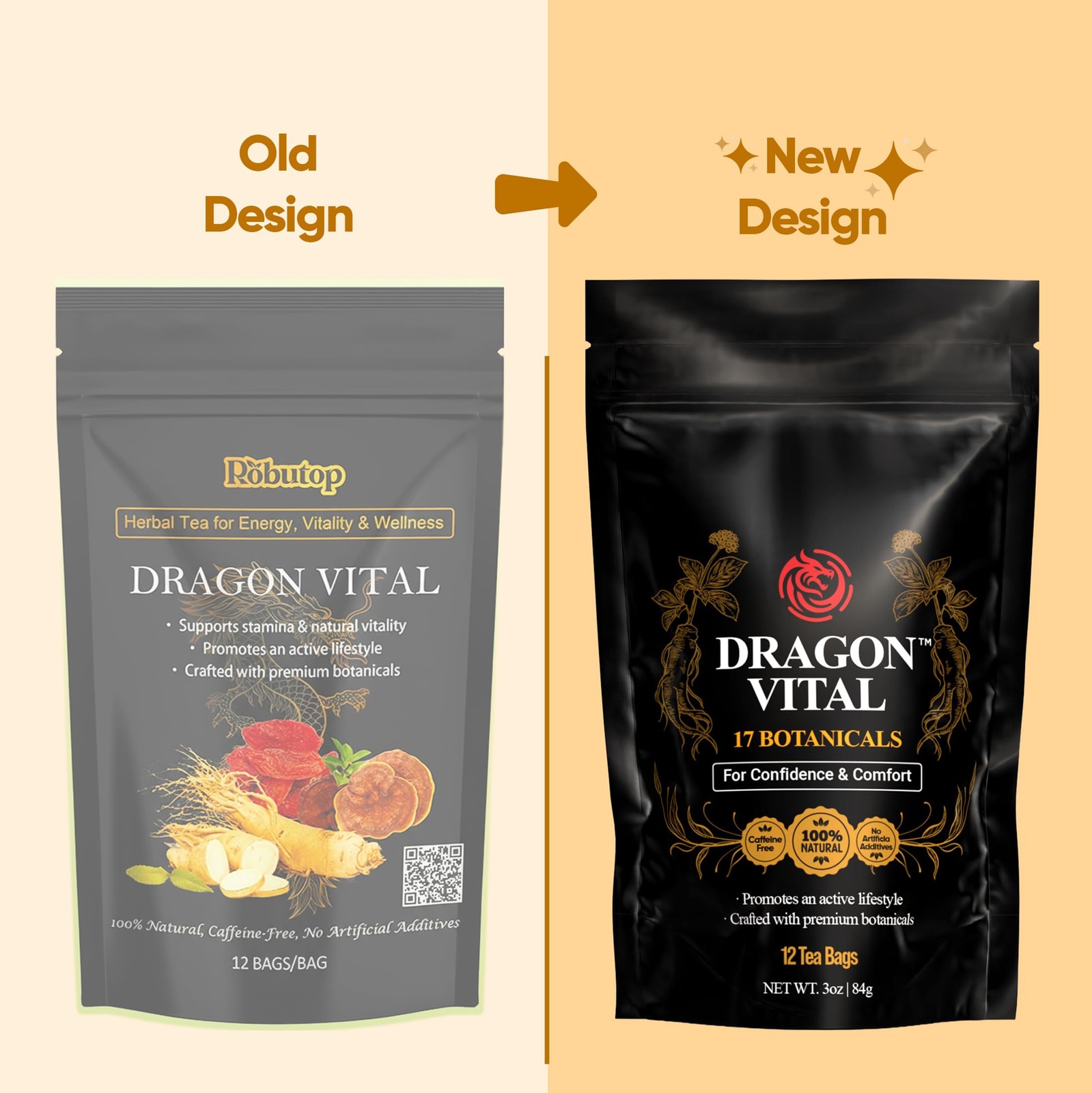 Dragon Vital Herbal Tea with Ginseng Maca – Natural Energy Support | Caffein…