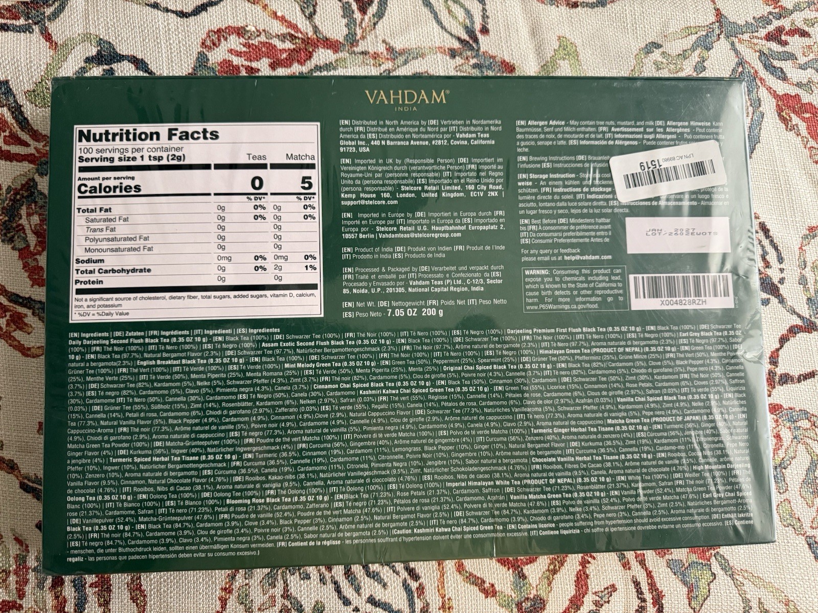 VAHDAM Black Tea Sampler 20 Loose Leaf Tea Flavors Gift Set -New Sealed