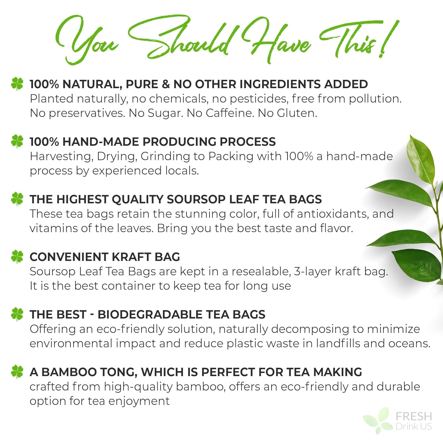 40 Premium Soursop Graviola Leaf Tea Bags, 100% Natural and Pure from Soursop Le
