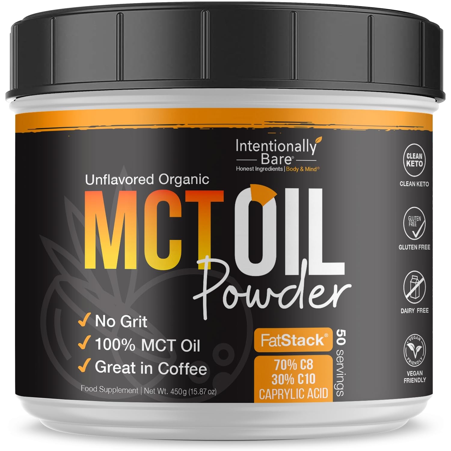 Intentionally Bare MCT Oil Powder – Unflavored Coconut 1 Pound (Pack of 1)