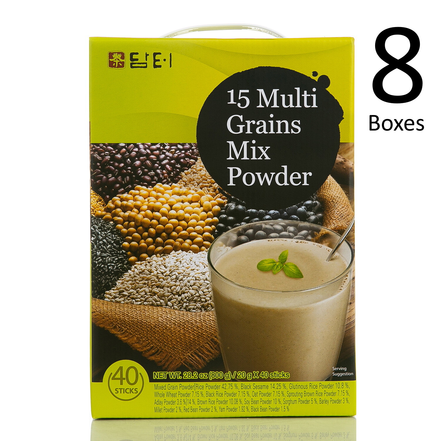 Damtuh Korean 15 Multi Grains Mixed Powder 20g x 40 Sticks x 8 Boxes, Korean Tea
