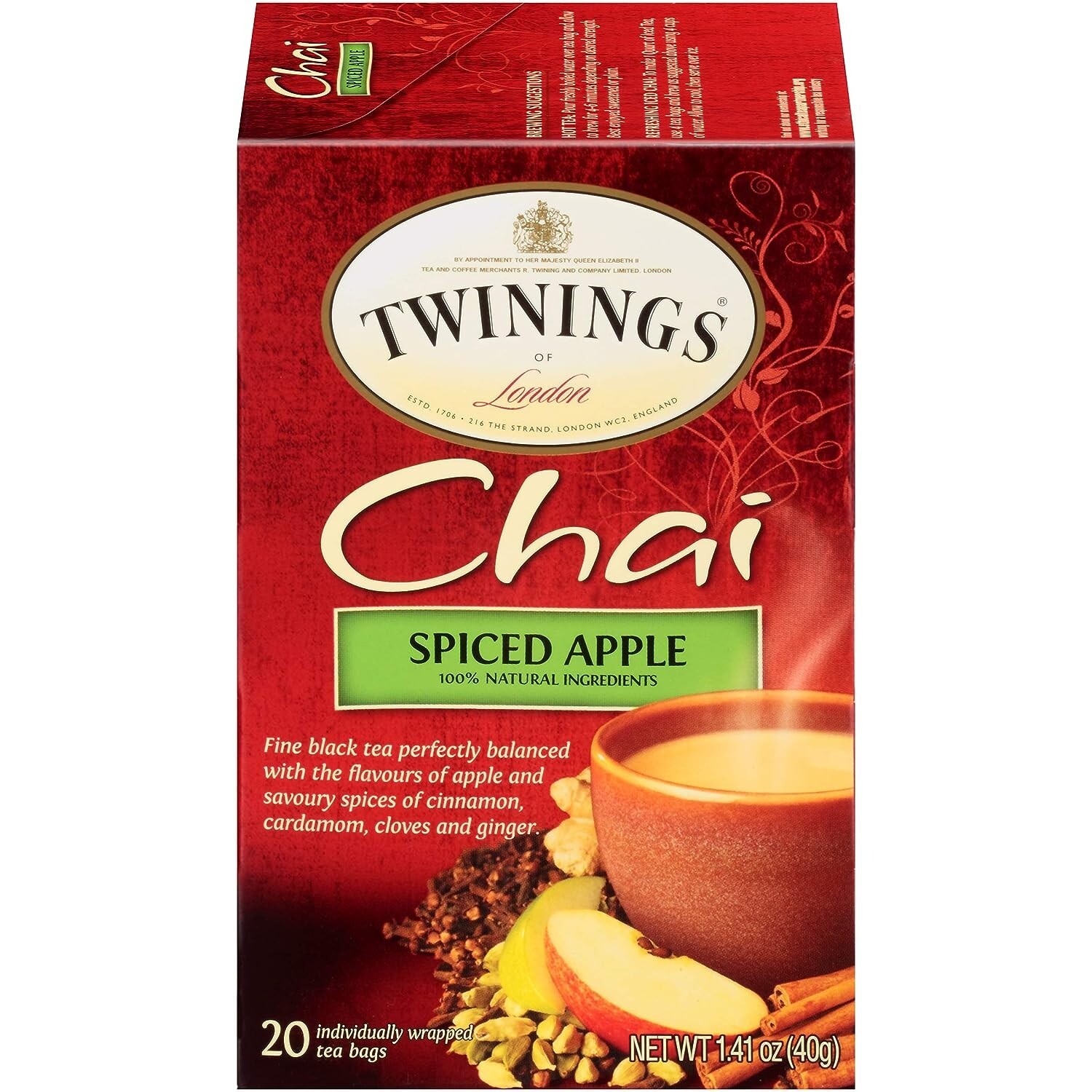 Twinings of London CHAI SPICED APPLE Tea 20-Bags Individually Wrapped BB 3/2026