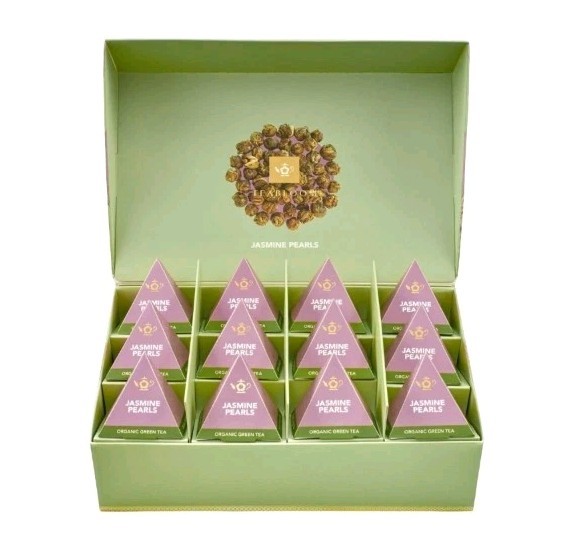 TEABLOOM Organic Jasmine Pearls 12 Premium Green Tea Pyramid Sachets