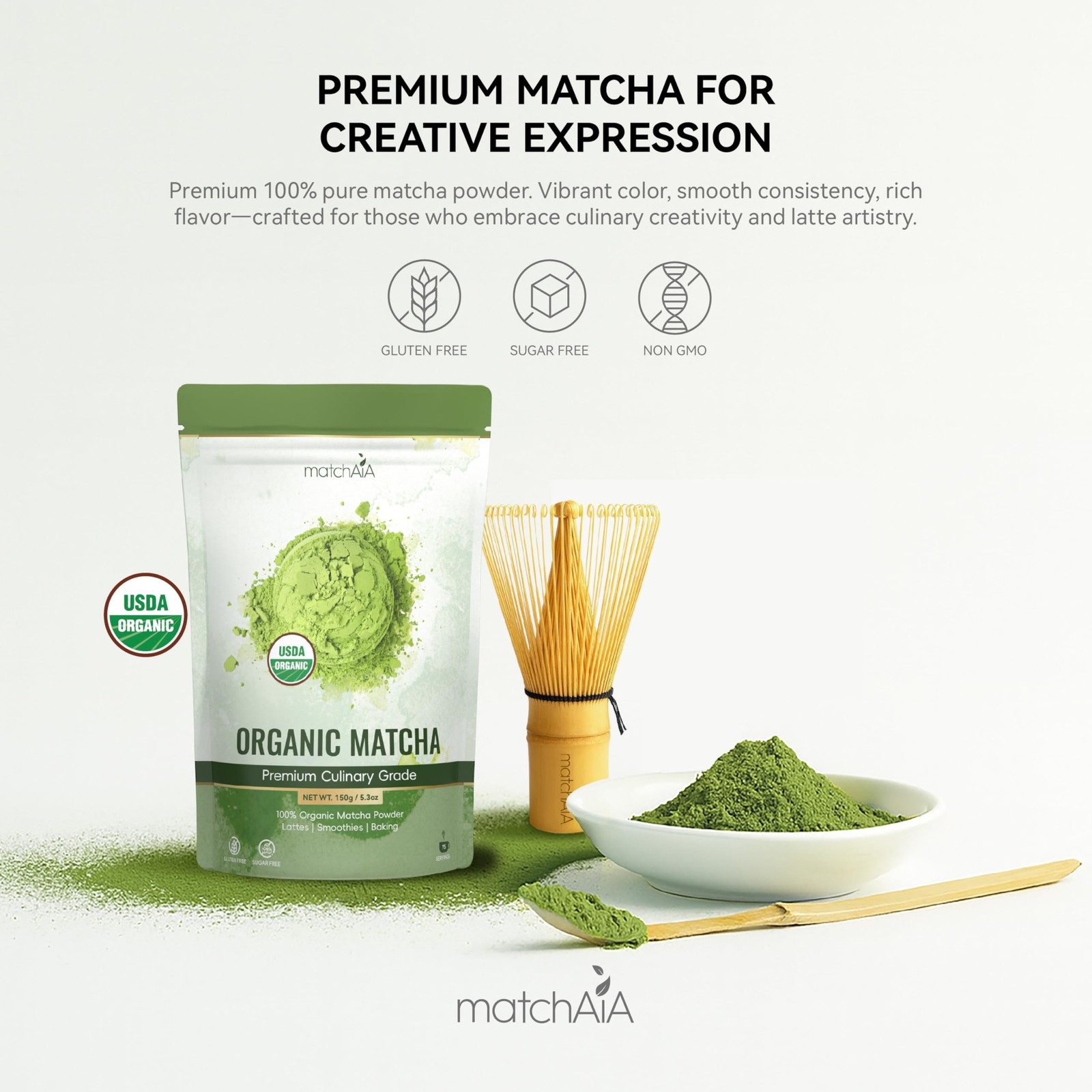 MatchAiA Organic Matcha Green Tea Powder – Premium Culinary Grade, USDA Certi…