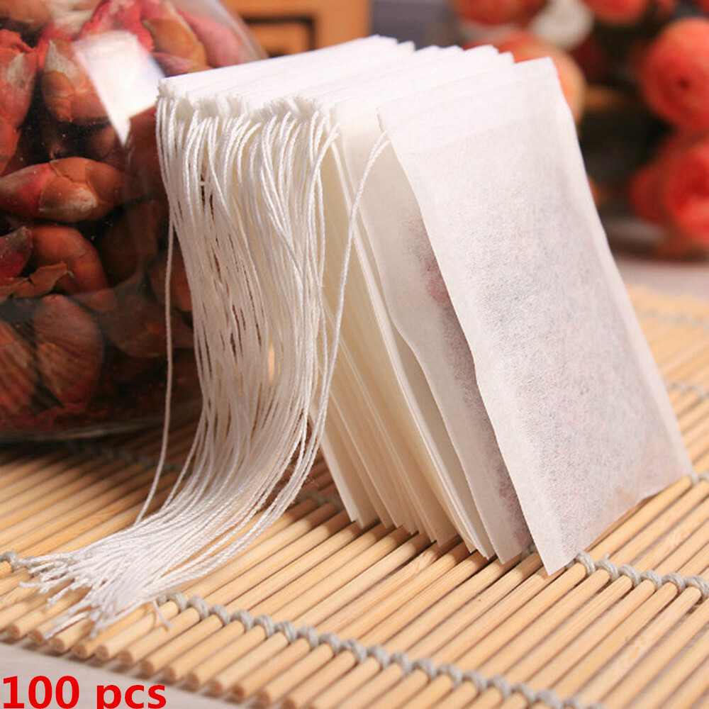 100Pcs Empty Tea Bags Filter Loose Paper Teabags Herb String Seal Heat US