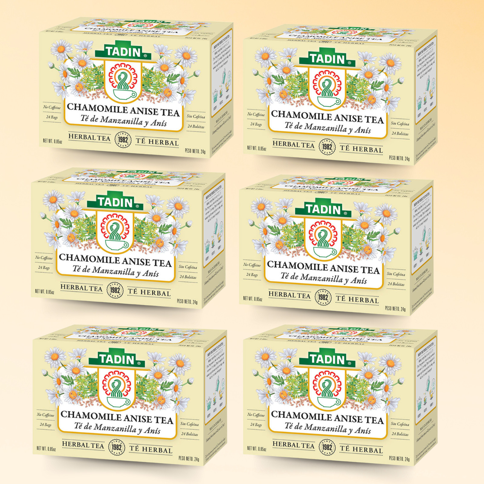 Tadin Chamomile Anise Tea, 24 Tea Bags 0.85 fl oz, Caffeine-Free (6-Pack)