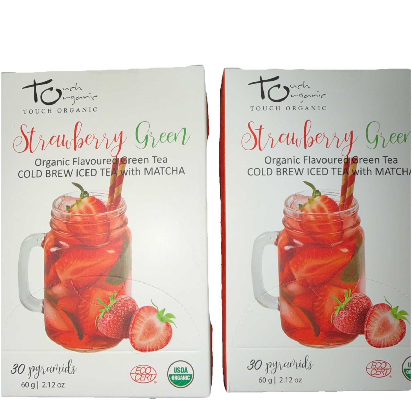 TOUCH ORGANIC STRAWBERRY 🍓GREEN COLD BREW ICED TEA w MATCHA 2 Boxes=60 Pyramids