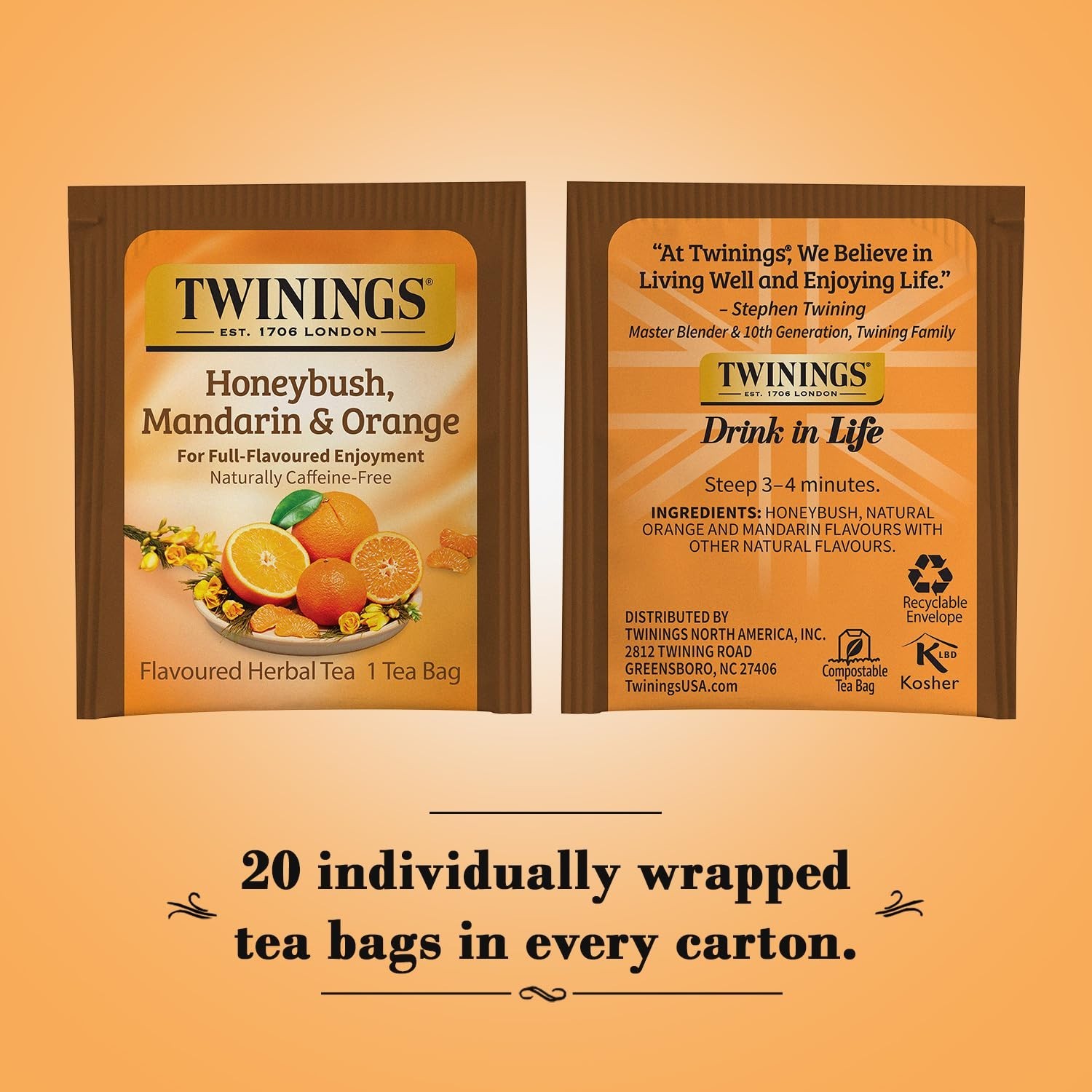 Twinings Honeybush Herbal Tea with Mandarin and Orange 20 Count Pack