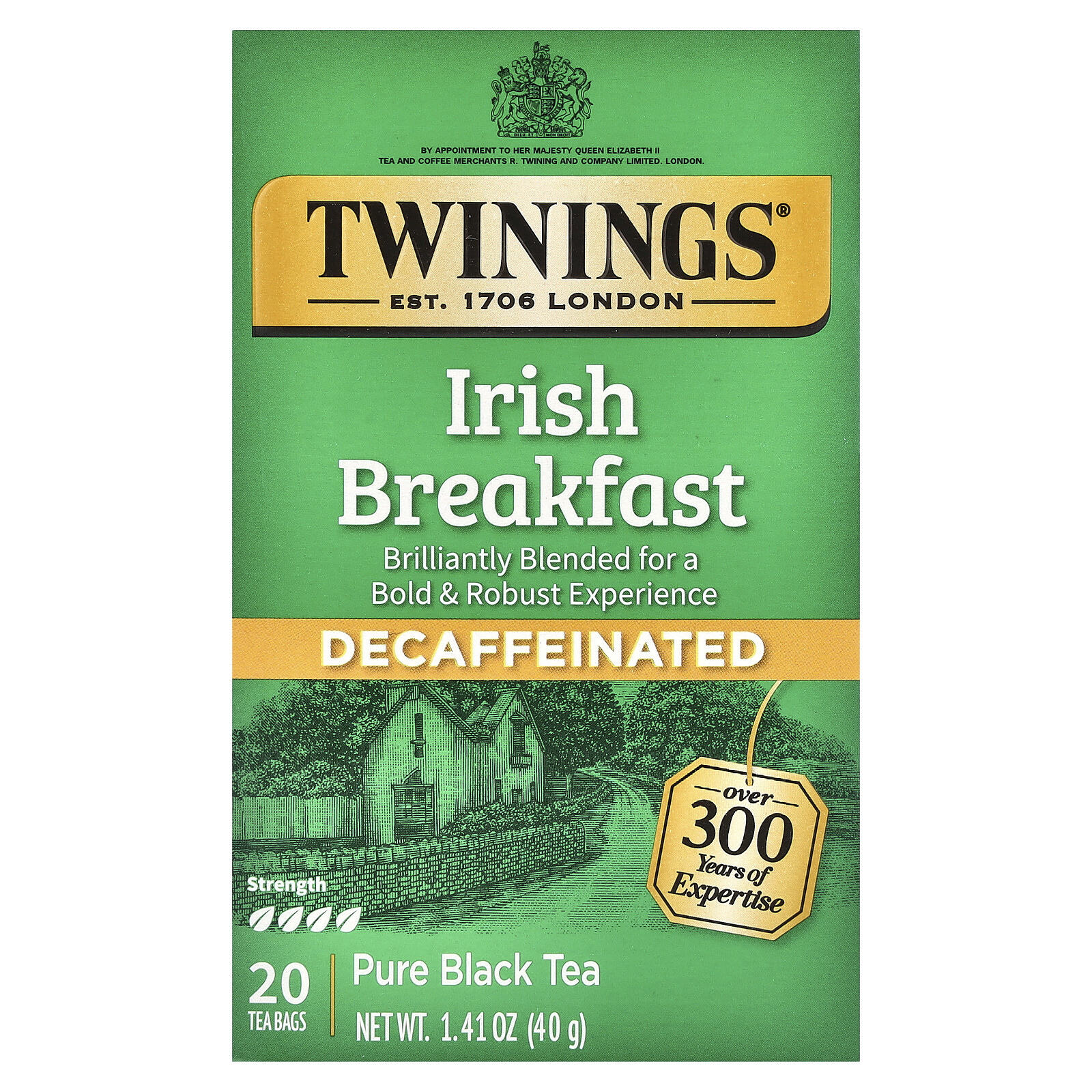 Twinings 100% Pure Black Tea Irish Breakfast Decaffeinated 20 Tea Bags, 1.41 oz