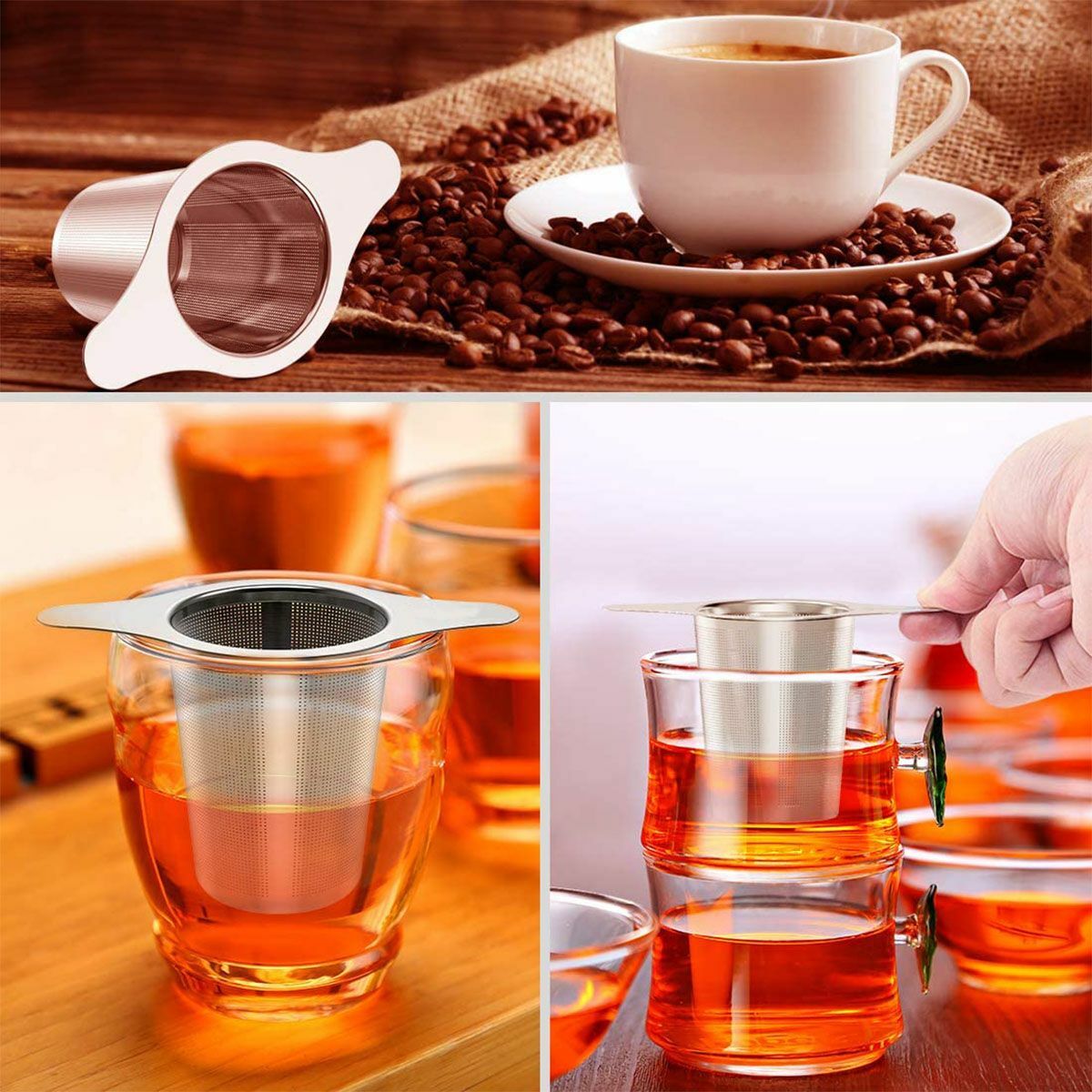 Stainless Steel Mesh Tea Infuser Metal Cup Strainer Loose Leaf Filter with Lid