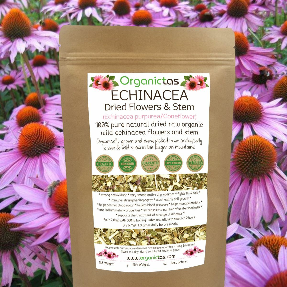 Organic Echinacea Loose Tea, 100% Pure Purple Coneflower (Echinacea purpurea)