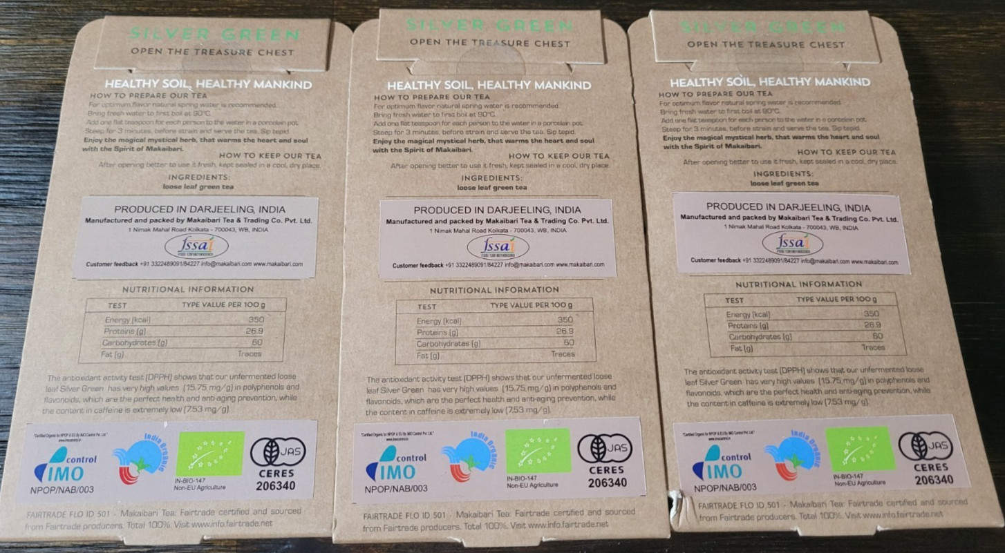 (3) Makaibari Tea Treasures Organic Loose Leaf Silver Darjeeling Green Tea 100g