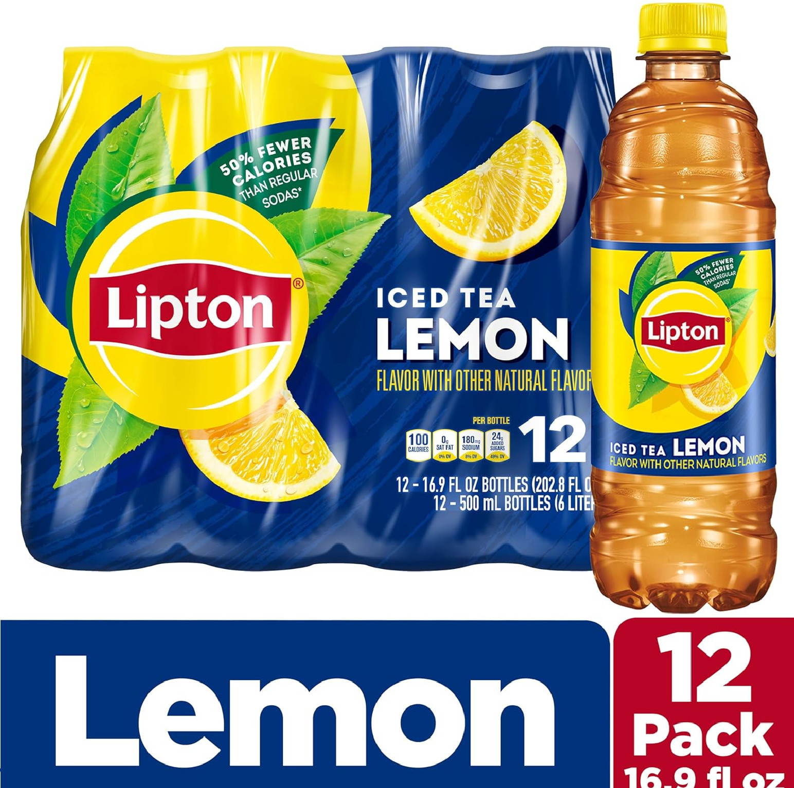 Lipton Iced Tea Lemon, 16.9 Fl Oz Bottles (Pack of 12)