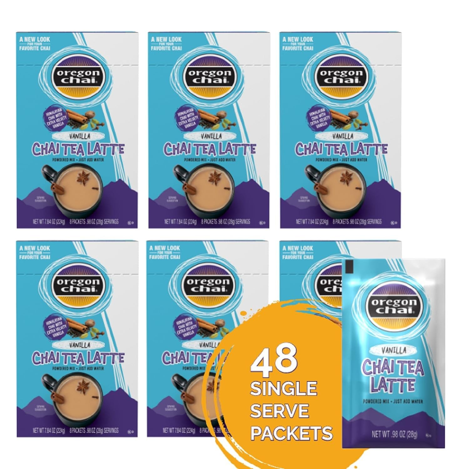 Oregon Chai Vanilla Dry Chai Latte Mix 8 Count Pack of 6