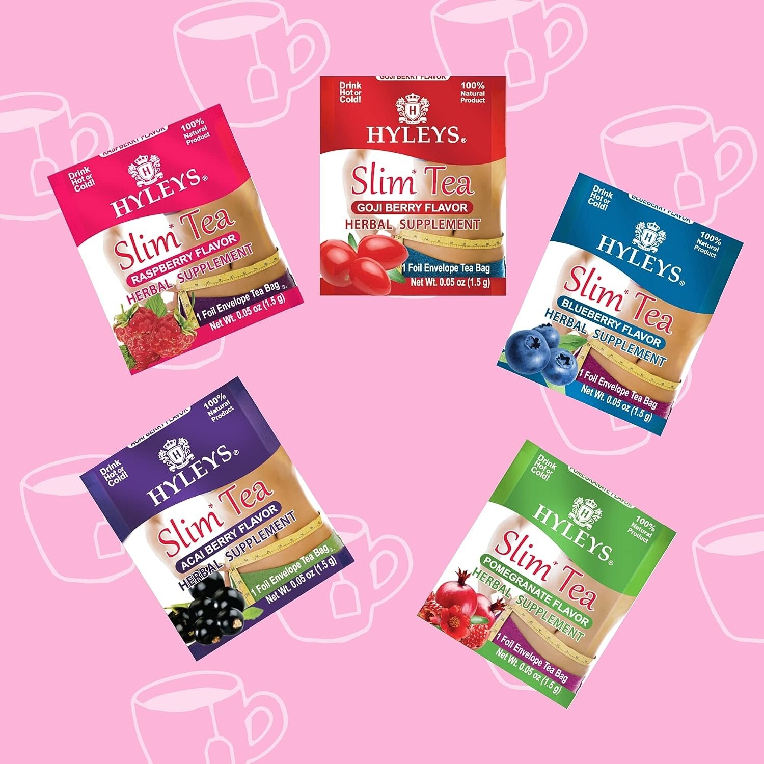 (2-PACK BUNDLE) Hyleys Slim Tea 42 Ct Assorted -Weight Loss Herbal (84 TEA BAGS)