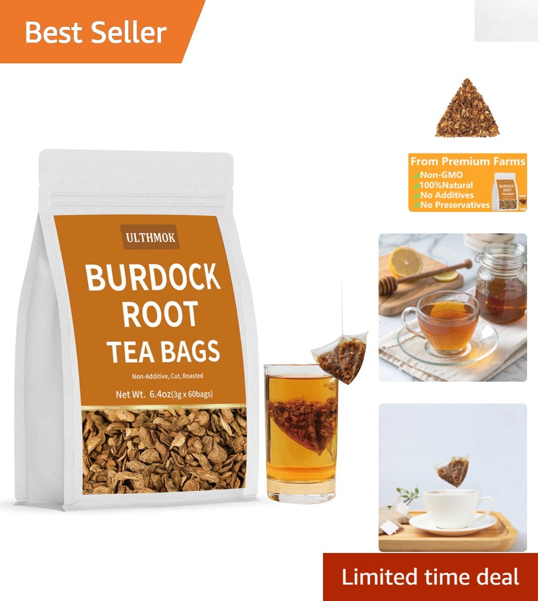 Sustainably Sourced Burdock Root Tea Bags – 60 Count, Earthy Flavor Experience