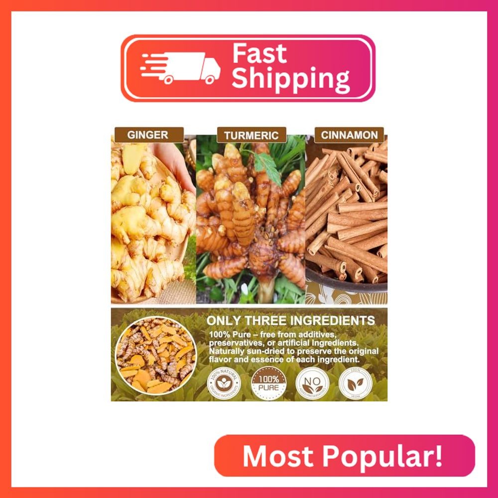 60 Bags Premium Turmeric Ginger Cinnamon Tea, 100% Natural Ingredients Blend, Pu