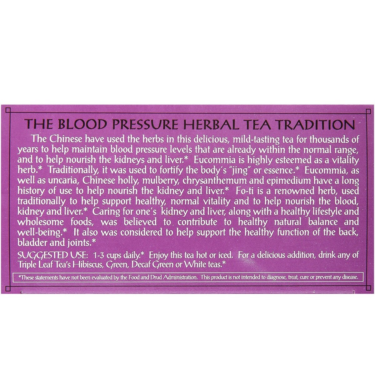 3 Boxes – Triple Leaf Tea Blood Pressure Tea Total 60 Tea Bags Herbal