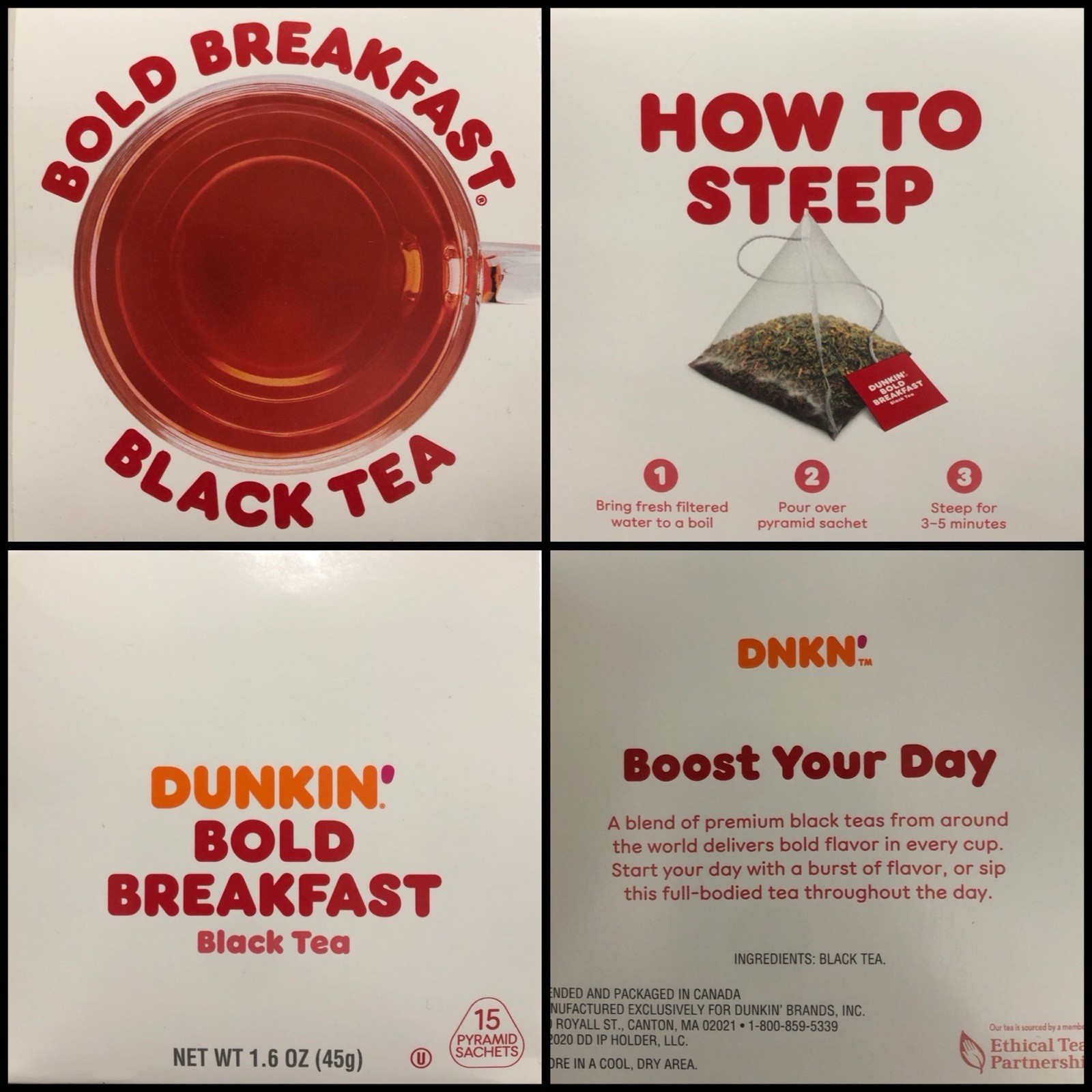 Dunkin Donuts Tea Bold Breakfast Pyramid Sachet 6 Individual BOX Total 90 Bags