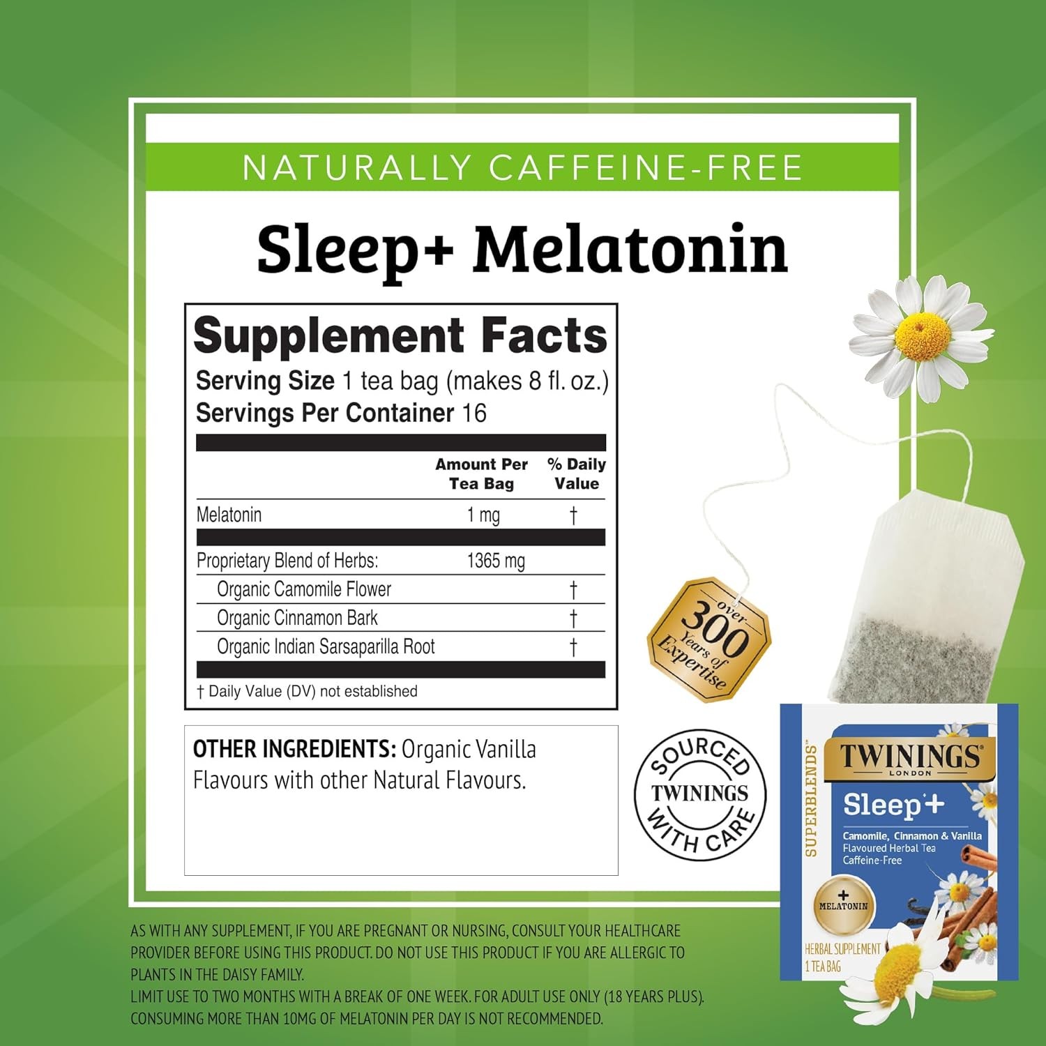 Twinings Superblends Sleep+ Herbal Tea with 1mg Melatonin Camomile, Cinnamon & V