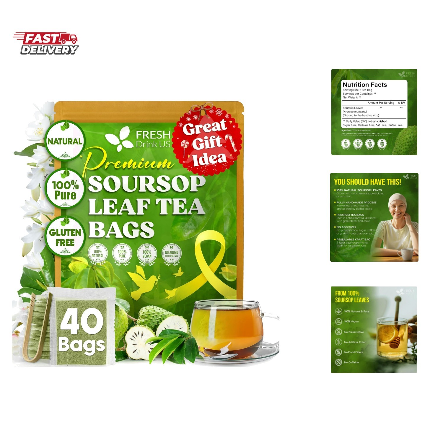 40 Soursop Graviola Leaf Tea Bags, 100% Natural and Pure from Soursop Leaves…