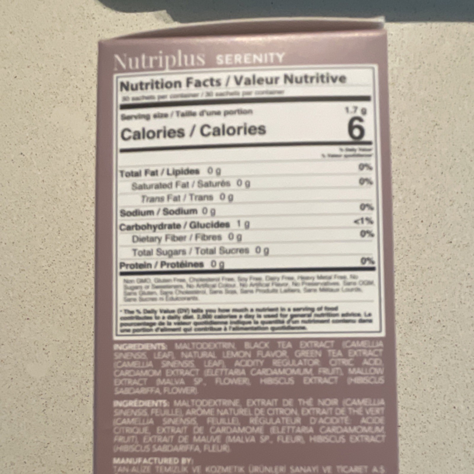 Nutriplus Serenity Herbal Tea Powdered Extract Lemon Flavor 30 Sachets 51g