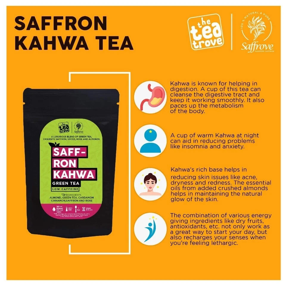 The Tea Trove – Kashmiri Kahwa Green Saffron Tea 50g Free Shipping World Wide