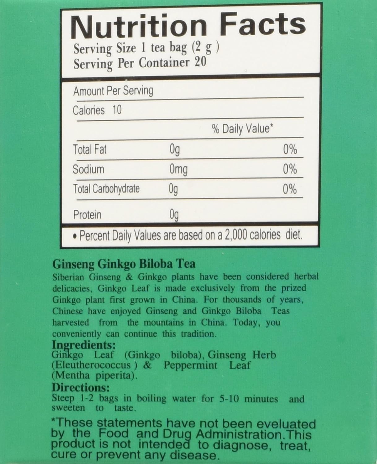20 Bags of Ginseng Ginkgo Biloba Herbal Tea – Boost Energy & Heart Health