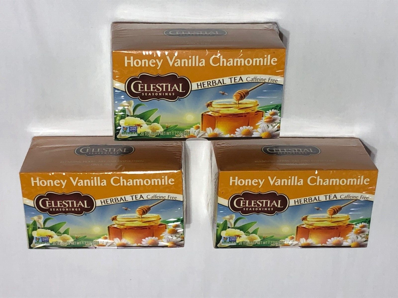 3-PACK LOT CELESTIAL SEASONINGS HERBAL TEA HONEY VANILLA CHAMOMILE CAFFEINE FREE