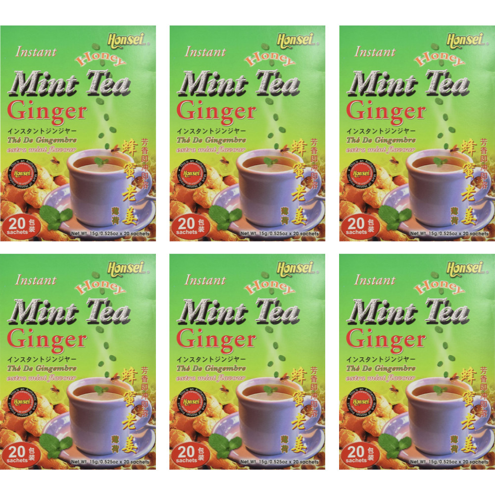 Honsei Instant Ginger Honey Mint Tea, 15g/0.52 oz.20 Sachets Each Box – 6 PACK