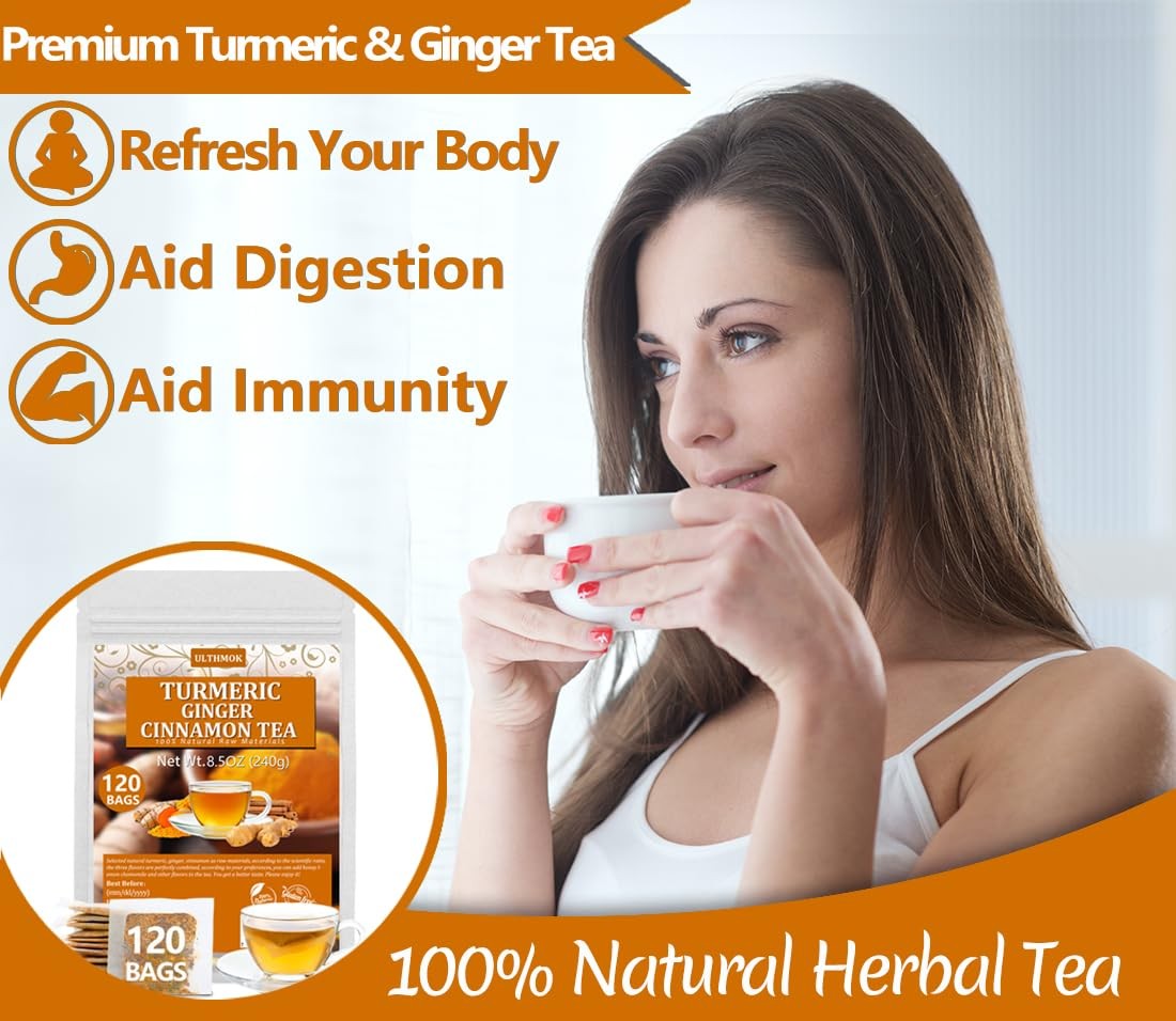 120 Premium Turmeric, Ginger, Cinnamon Blend Tea Bags, 120 Count (Pack of 1)