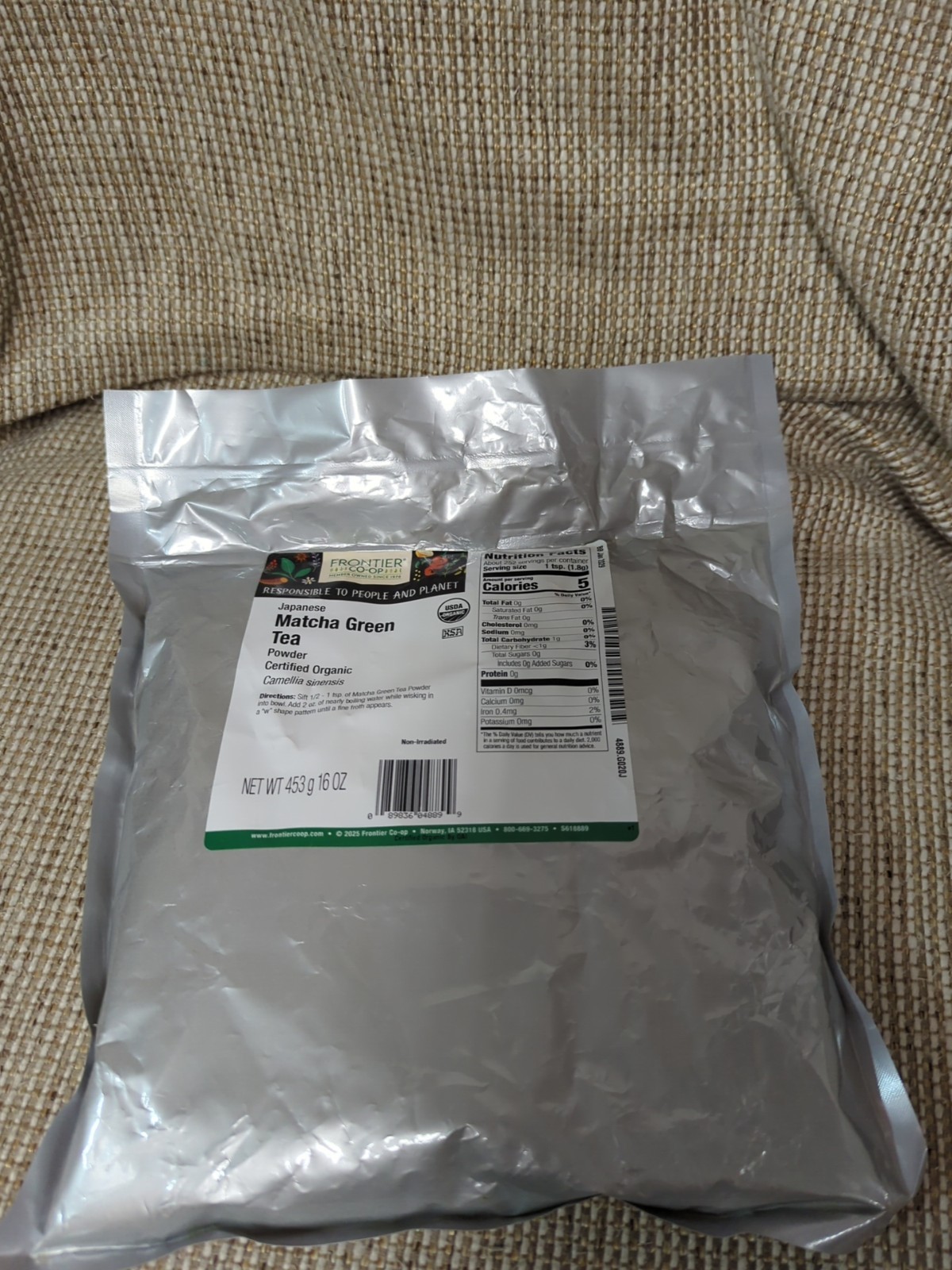 Frontier Co-op Organic Japanese Matcha Green Tea Powder, 1-Pound Bulk. Jan 2029