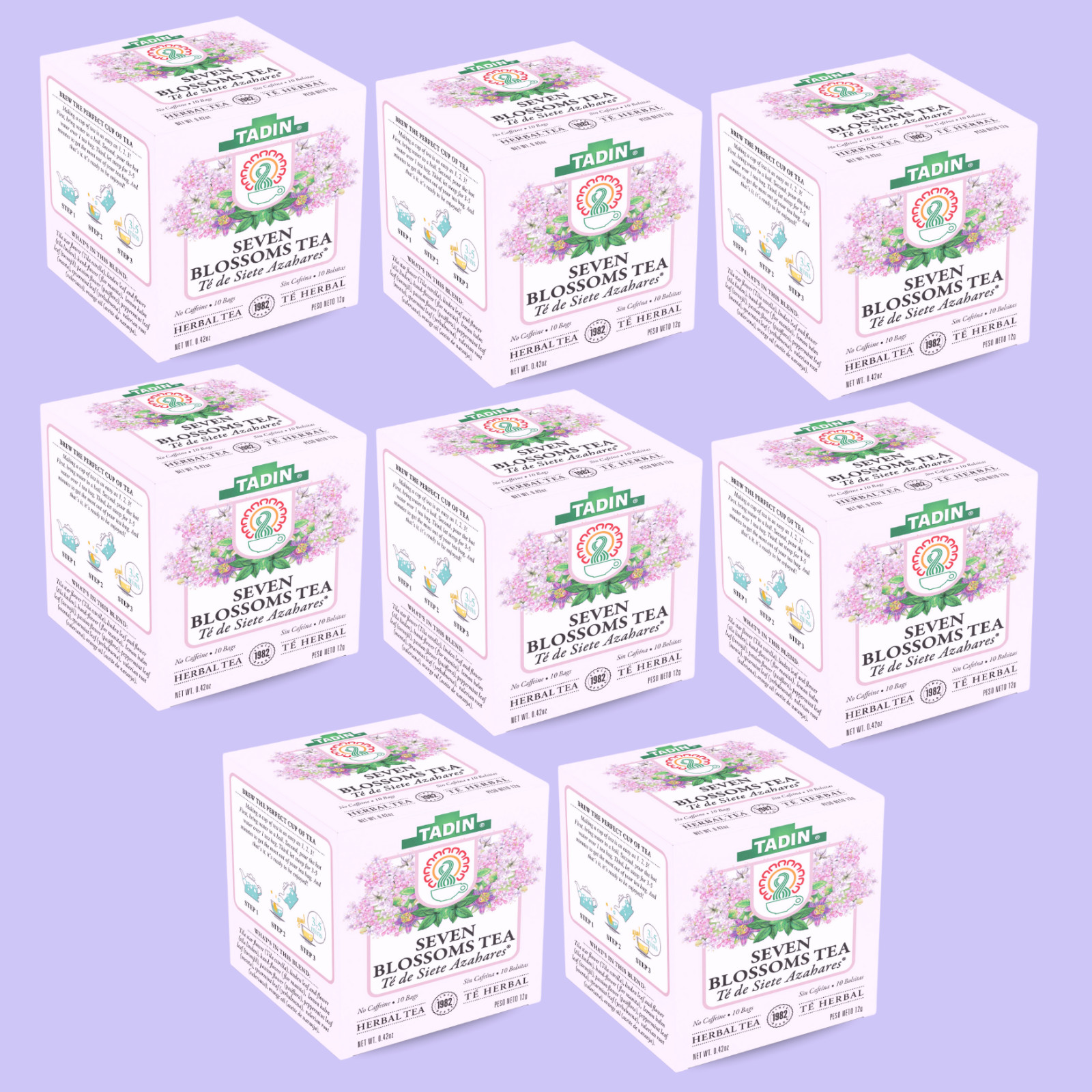 Tadin Seven Blossoms Herbal Tea, 10 Bags 0.42 fl oz, Floral Infusion (8-Pack)