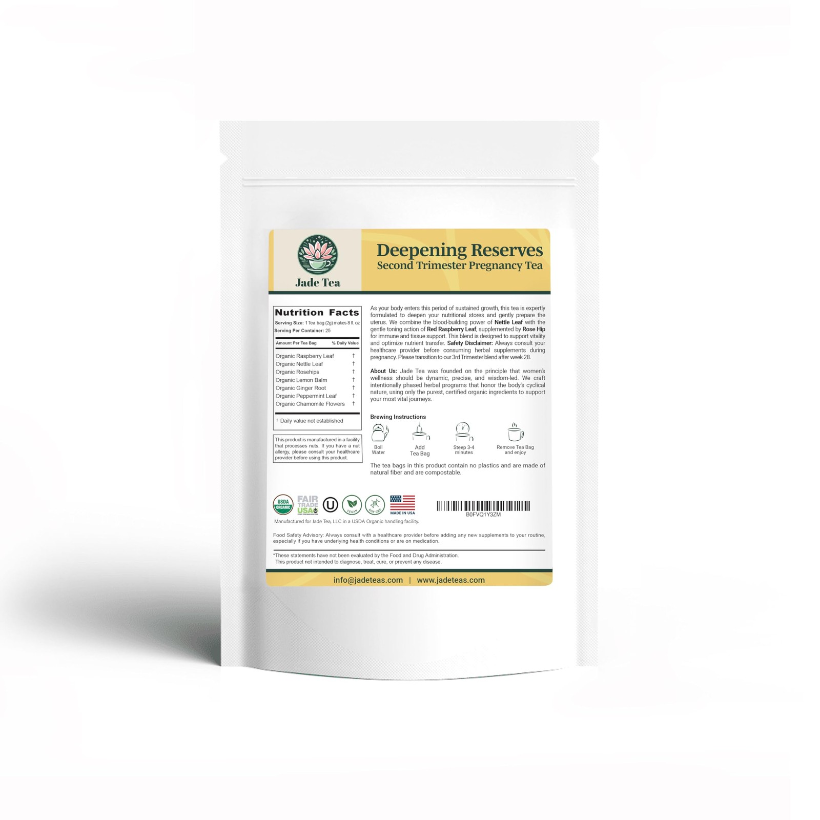 Jade Tea Organic Second Trimester Pregnancy Tea “Deepening Reserves” | Uteri…