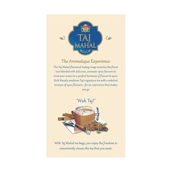 Taj Mahal Rich masala chai Tea Bags, 25 Pieces, Green Tea, 100 Gram