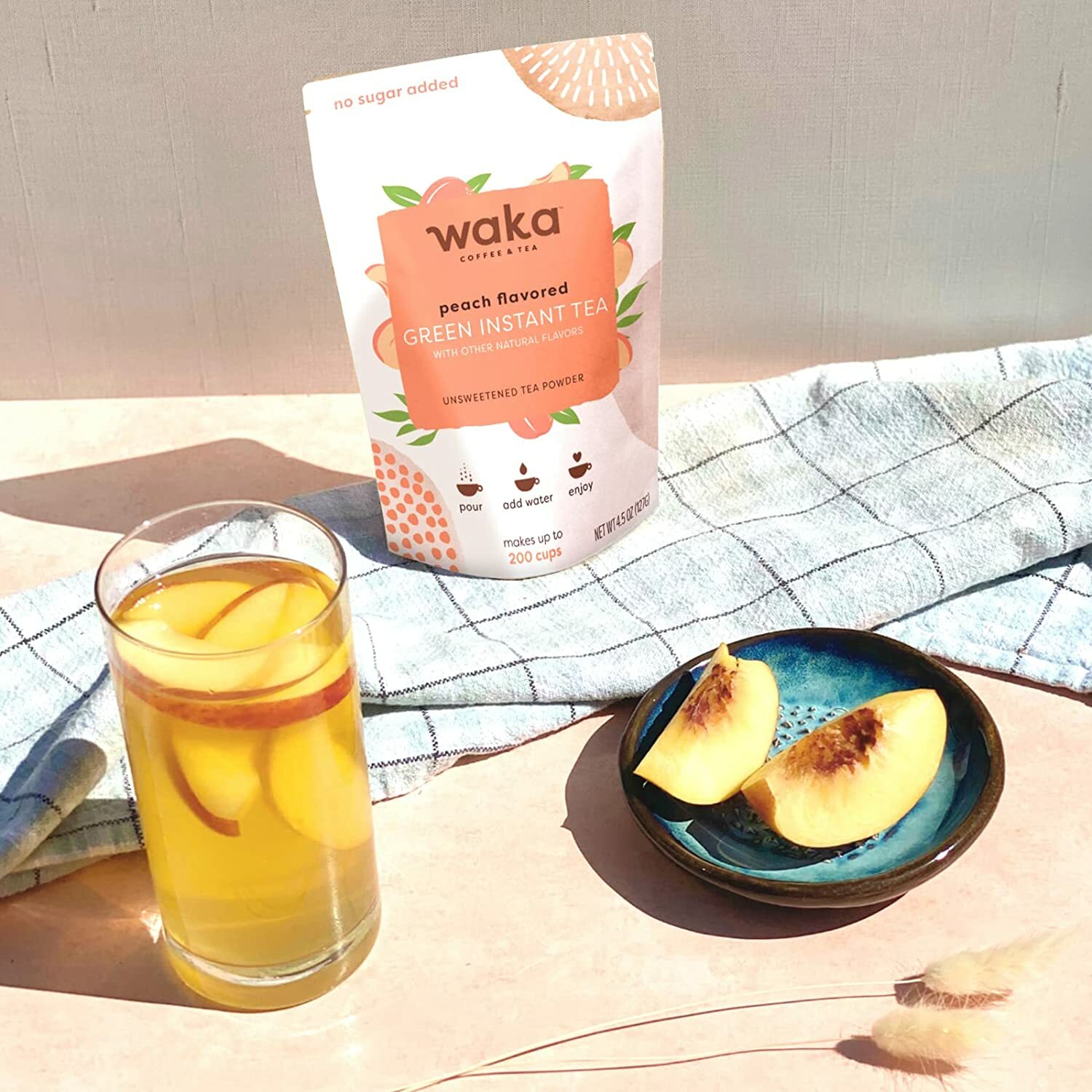 Waka Coffee Quality Instant Tea, Kenyan & Chinese, Peach Green Tea Powder