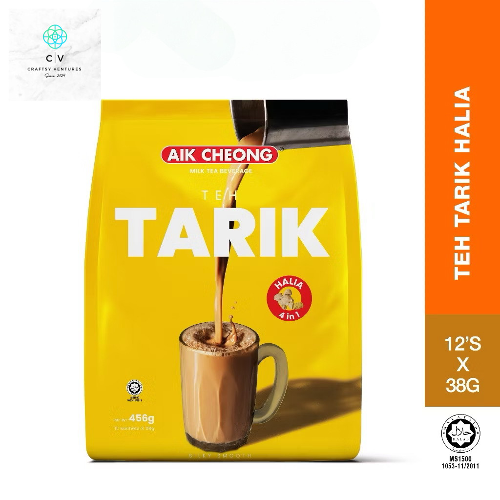 4 x AIK CHEONG 4 in 1 Teh Tarik Halia (Malaysian Pulled Tea w Ginger) 38gm x 12s