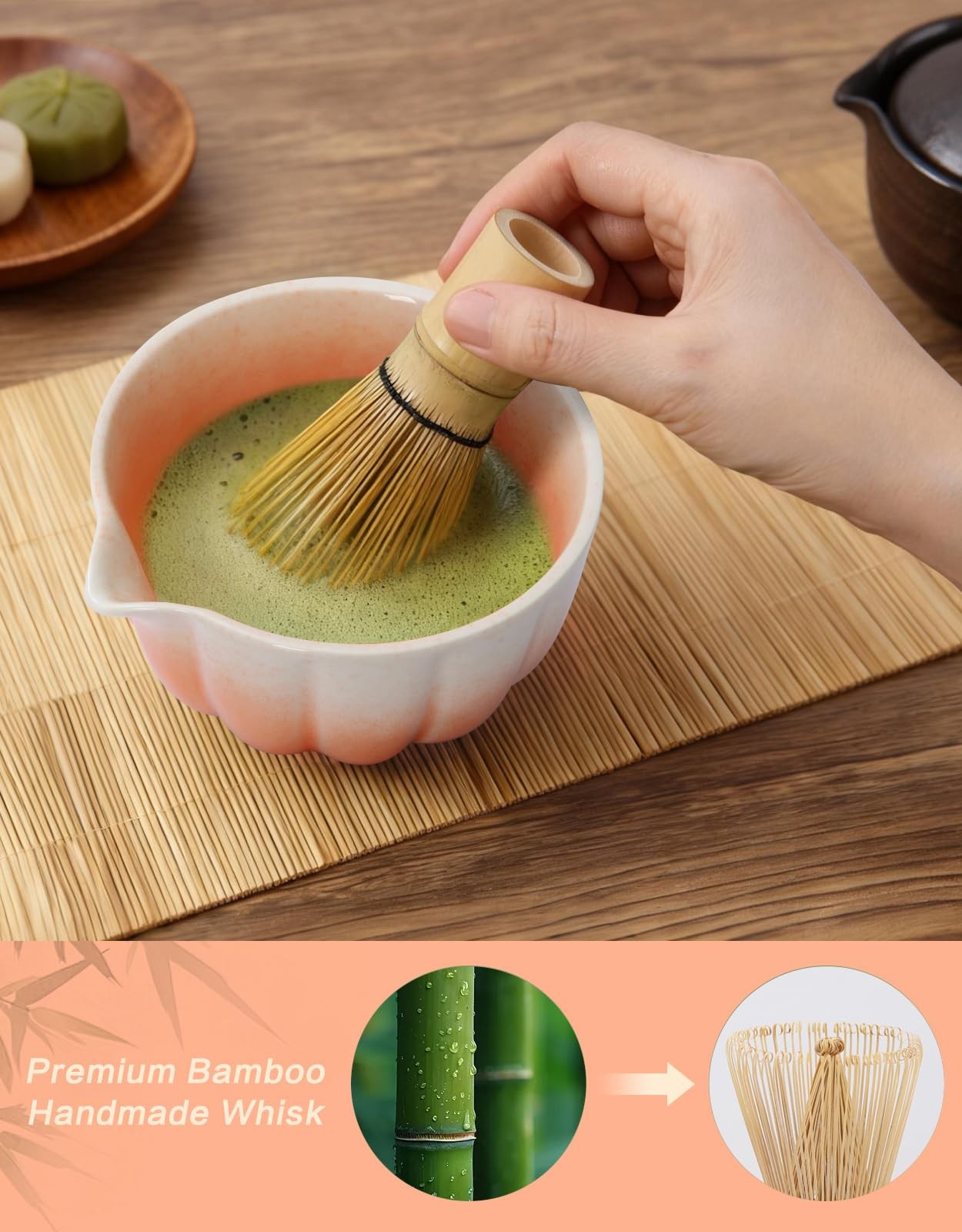 Matcha Whisk Set 7 Pcs Bowl, Whisk, Scoop, Sifter, Spoon, Towel Perfect Gift