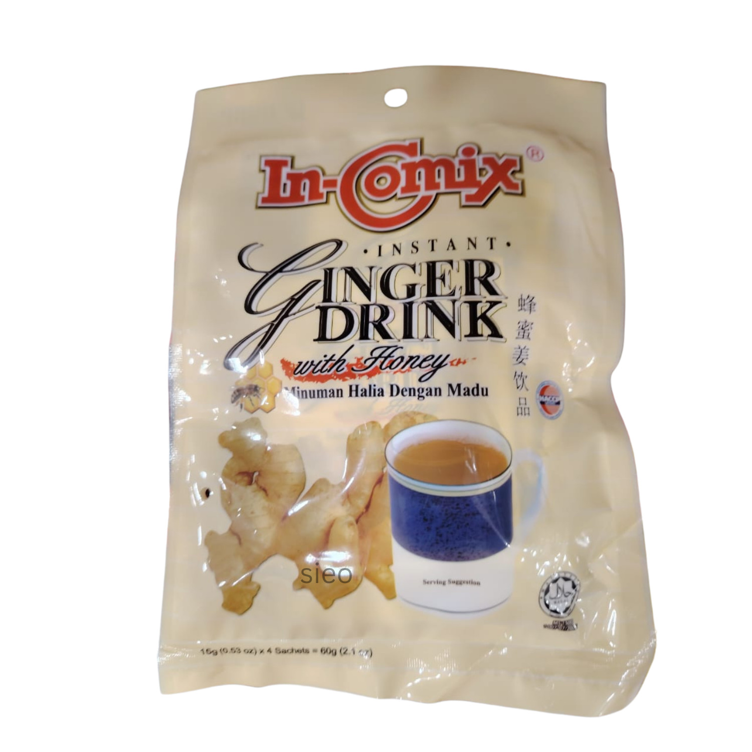 In-Comix Instant Ginger Drink Honey 2 Packs 120g 8 Sachets Total Halal Tea Mix