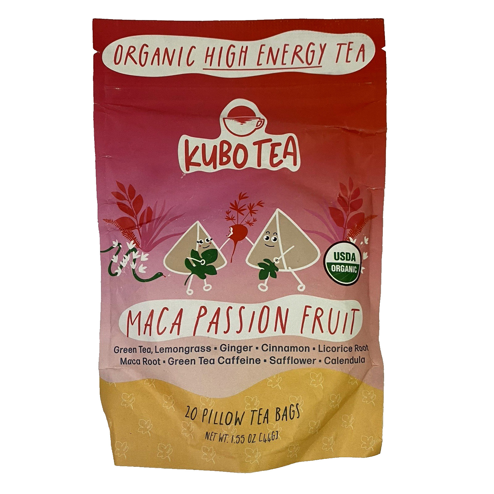 Kubo Tea Maca Passion Fruit Organic High Energy Tea – 1 Pack 20 Pillow Tea Bags
