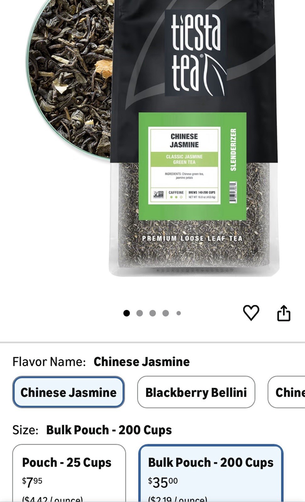Tiesta Tea-Chinese Jasmine,Loose Leaf, Green Tea,Caffeinated,Brews Up to 200 cup