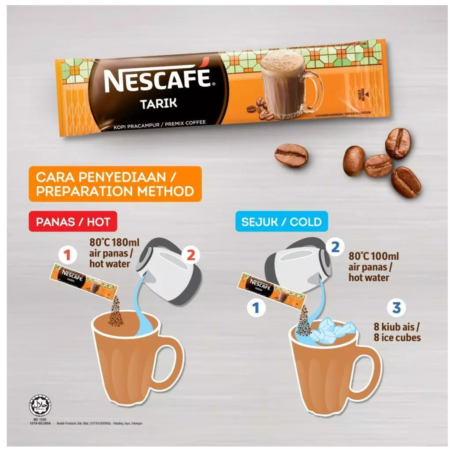 NESCAFE TARIK 3 in 1 Instant Coffee Mix 15 Sachets Malaysian Premix Coffee